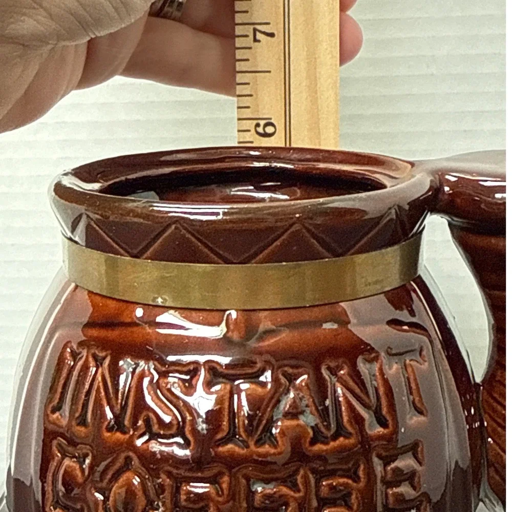 Vintage Pot Belly Stove Instant Coffee Jar Ceramic Brown Glaze Japan MCM